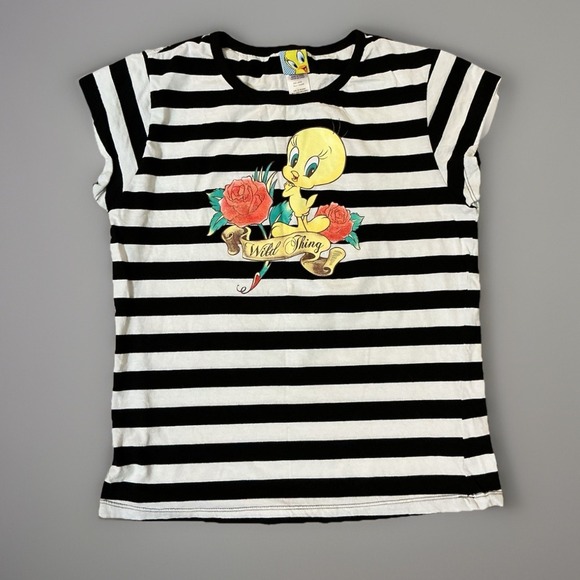 Vintage Retro Warner Bros Tweety Bird T-Shirt Striped Wild Thing Graphic Tee L - Picture 1 of 7
